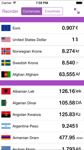 Screenshot of the iPhone app Currencer