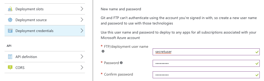 Azure git deployment setup, screenshot.